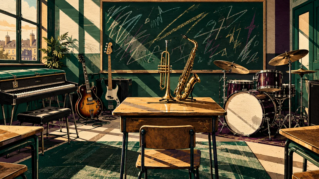Illustration éditoriale : LUVBFK fait entrer un sextet de jazz dans « LYCÉE MUSICAL »
